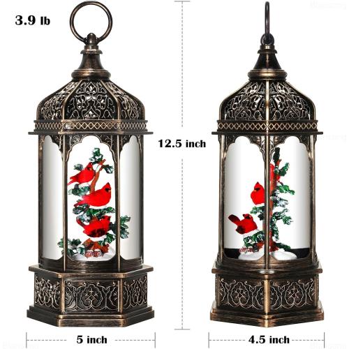 Cardinal Snow Globe Christmas Decorations Gifts Auto Snowfall Glitter Music Collection Cardinal Decor with 6H Timer USB/Battery Powered 12.5 inch