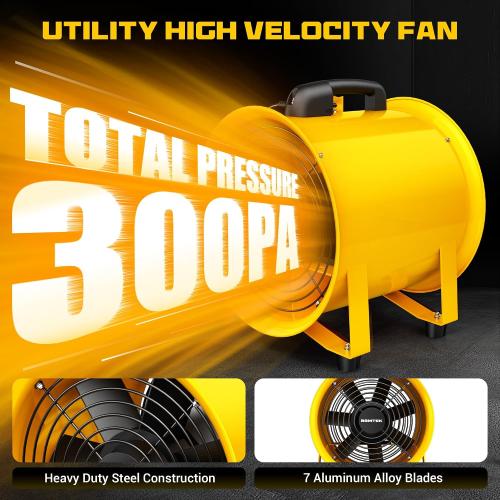 12 Inch High-Portable Exhaust Fan, 3500CFM 550W with 33FT Duct Hose, Low-Noise Industrial Portable Ventilator Blower for Basements, Workshops, Warehouses, Confined Spaces