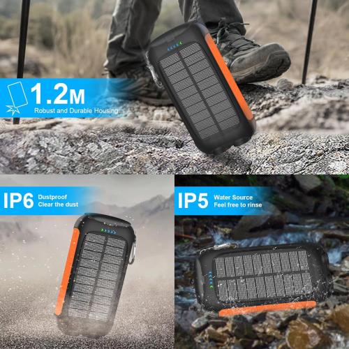 Solar Charger Power Bank, 38800mAh Portable Phone Charger with 1 Type-C & 2 USB-A Ports Built-in Dual LED Flashlight, 15W Fast Charging Waterproof Solar Panel Charger