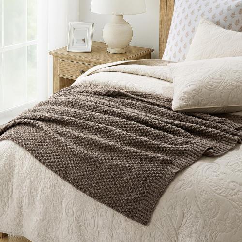 EVERGRACEHOME Chunky Chenille Knit Throw Blanket for Couch, Soft Luxurious Moss Stitch Blankets for Bed, Cozy Decorative Farmhouse Knitted Throws for Sofa, Mocha Brown, 60 x 80