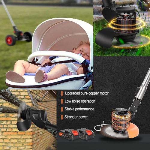Cordless String Stringless Trimmer 24v Weed Wacker Electric Grass Trimmer Edger Height Adjustable Low Noise Brush Cutter Weed Grass Cutter Kit for Grass Trimming/Edging Lawn and Garden Care
