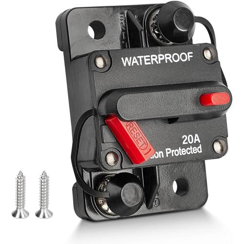 RED WOLF 20A Circuit Breaker Holder W/Manual Reset Switch 12-48V DC for Boat Trolling Motor Marine ATV Trailer Vehicles Stereo Audio Electronic Battery Fuse Solar Power System, 20 Amp Screws