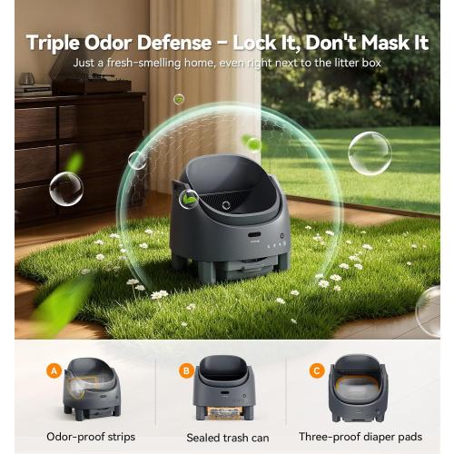 Automatic Litter Box Self Cleaning, FeelNeedy Open-Top Smart Cat Litter Box with App Control, Odor-Control Safety Sensor Design for 1-3 Cats, Includes Waste Bags