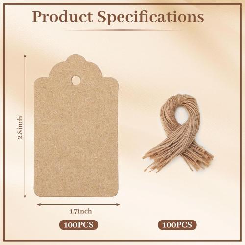 SallyFashion 100pcs Gift Tags with String Attached, 1.7 x 2.8 inch Kraft Paper Hang Tags for Clothes DIY Crafts Wedding Holiday (Brown)