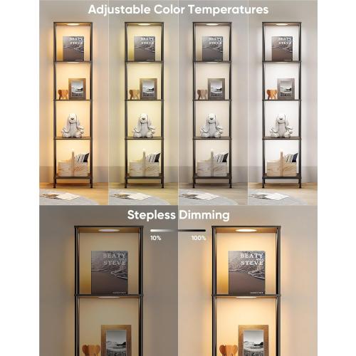 Display Shelf with RGBW Light, Color Changing Curio Cabinet Floor Lamp with Shelves Corner Standing Column Lamp Etagere Organizer Tower Nightstand Bookcase for Living Room Bedroom Office Décor Black