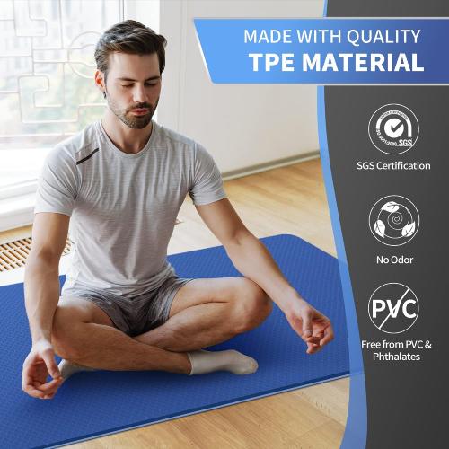 Size72/84x 32x 1/4 Color Blue  Extra Wide Yoga Mat for Women and Men (72/84x 32x 1/4) TPE Workout Mat, Non-slip Large Exercise Fitness Mat for Yoga, Pilates, Workout