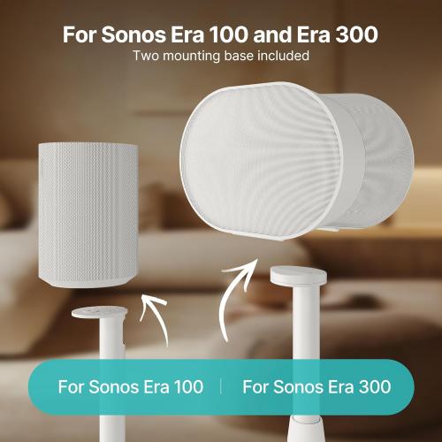 PEGZONE Speaker Stands Pair Compatible with Sonos Era 100 and Era 300, Height-Adjustable from 26.9-42, Cable Management, 11lbs Capacity, White