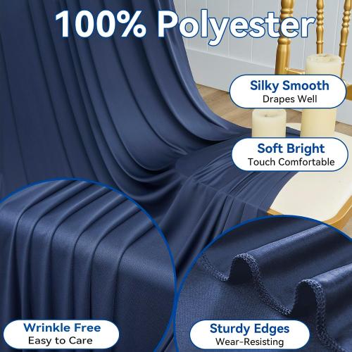 50ft×12ft Wrinkle Free Navy Blue Backdrop Curtain for Wedding Parties, 10 Panels 5×12ft Long Soft Silky Polyester Backdrop Drapes Photo Back Drop Cloth for Graduation Photography Background