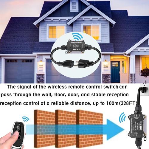AC110V Remote Control Power Switch,Waterproof Wireless Light Switch,165 Feet Long,AC110V/120V/250V/20A RF Module Relay,Outdoor Weatherproof Smart Socket,Electrical Equipment