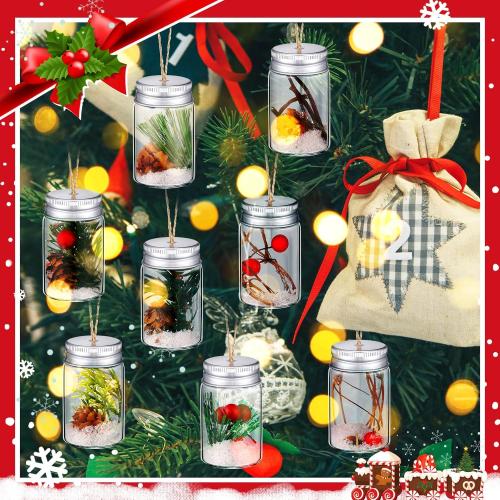16 Pcs Christmas DIY Fillable Ornaments Kits Clear Glass Bottle Hanging Ornaments, Pine Cones Hanging Mason Jar with Screw Off Caps Rope for DIY Crafts Home Farmhouse Christmas Tree Party Decoration