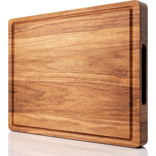 X-Large Acacia Wood Cutting Board for Kitchen, 20x15x1.2 Inch Reversible Wooden Chopping Board Thick Charcuterie Board with Juice Grooves and Handle for Meat, Cheese, Vegetables, Fruits, Bread