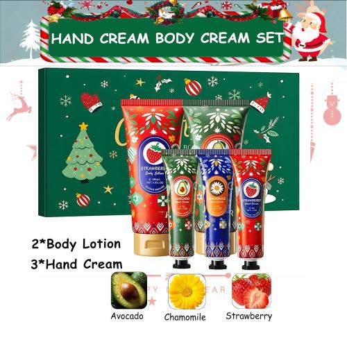 Christmas Hand Cream and Body Lotion Gift Set for Women & Men — 5pcs Holiday Skincare Set with 2x100ml Body Lotions& 3x30ml Hand Creams,Winter Moisturizing, Nourishing & Travel Size Christmas Gift Box