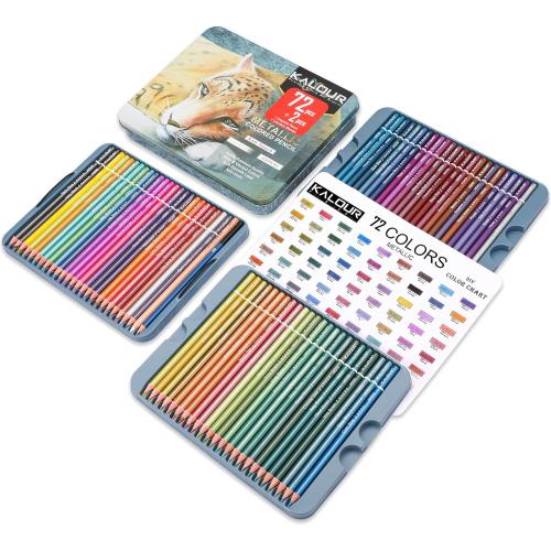 KALOUR 72 Piece Metallic Colored Pencils, Soft Core with Vibrant Color,Ideal for Drawing, Blending, Sketching, Shading, Coloring for Adults Artists Beginners