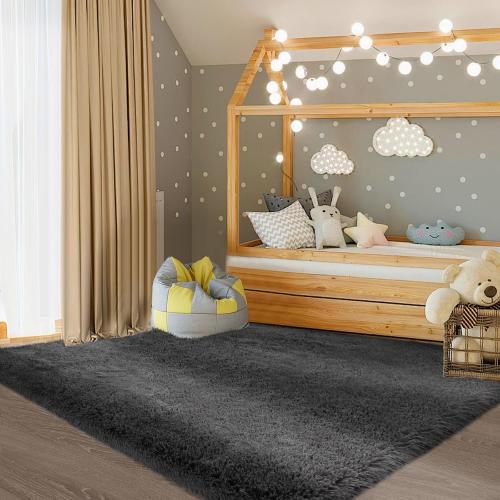 Fluffy Fuzzy Area Rug for Bedroom: Ultra Soft Grey Plush Throw Rug - 4x6