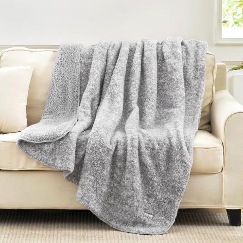 Cozy Bliss Luxury Sherpa Throw Blanket for Couch, Premium Reversible Plush Thick Throw, Warm Cozy Soft Blanket for Home and Gifts (Mottled Grey, 50 x 60)