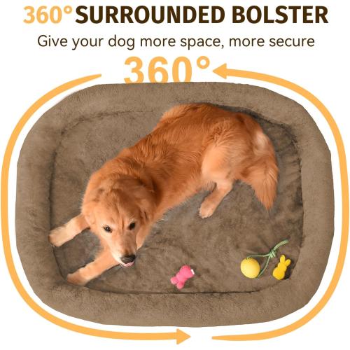 Orthopedic Waterproof Large Dog Bed: Memory Foam Washable Dog Bed with Bolsters - Removable Orthopedic Cover for Medium L XL Large Sized Pet - Non-Slip Bottom - Coffee