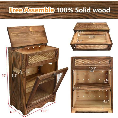 Ikee Design Free Assemble Wooden Countertop Potato and Onion Storage Bin Box,Countertop Cabinet, Wooden Bread Boxes, Potato Storage, Coffee Station,11.8W x 6.8D x 16H in, Rustic Color