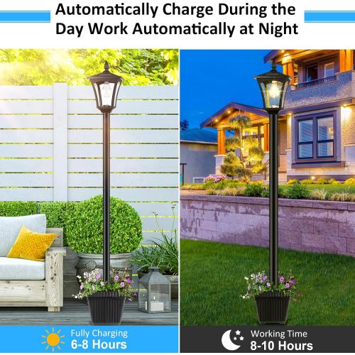 72 Solar Outdoor Light with Planter,Waterproof Solar Post Lamp Ligts, Garden Lights for Backyard, Pathway, Patio,Lawn, Driveway Decor