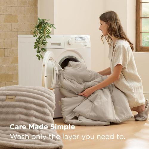 Bedsure Gentlesoft™ 2-in-1 King Size Comforter Detachable Fluffy Blanket, Beige Bedding for All Season Use, Detachable Design for Space Saving