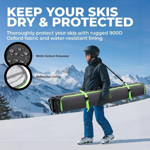 Tough Outfitters 170cm/190cm Ski Bag for Air Travel - Padded Ski Bags for Air Travel - Durable Luggage Case for Skis - Premium Snow Equipment Gear Carrier