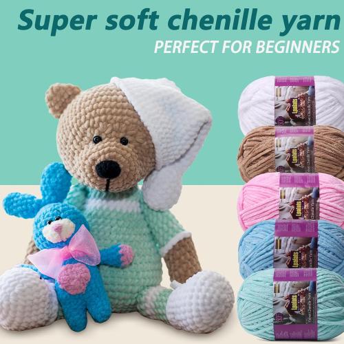 Set of 2 Color yellow Chunky Chenille Yarn for Crocheting - 2x200g Baby Blanket Yarn for Crocheting Soft - 350 Yards Fluffy Thick Plush Yarns for Knitting Blankets Amigurumi (2, Yellow)