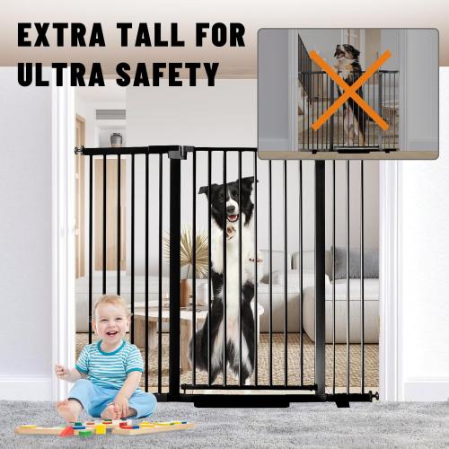 Rgqphantom 41 Tall Safety Pet Gate,Adjustable 29.92-43.71 Wide,No Drilling Pressure Mount Kit,Auto Close Cat Gate Suitable for Stairs,Doorways (Black, 29.92-43.71)