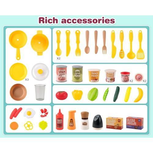 50Pc Green Kids Kitchen Play Set，Interactive Kids Kitchen Play Set with 50Pcs of Pretend Kitchen Toys，Realistic Sound Effects，and Simulated Functionality - Suitable for Toddlers Aged 3-5 Years (Green)