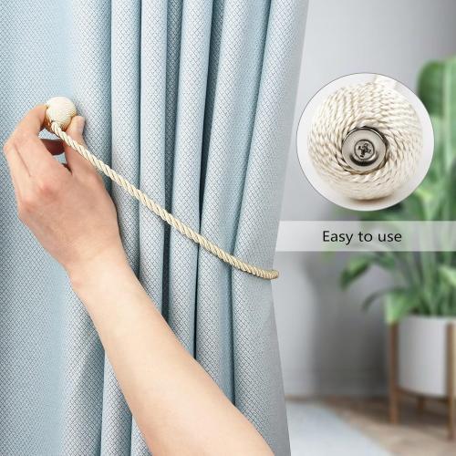 Magnetic Curtain Tiebacks 2 Pack Rope Decorative Curtain Tie Backs Elegant Curtain Holders for Drapes Outdoor Window Treatment Holdbacks, Beige