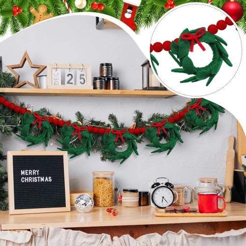 Peryiter 6.6 ft Wool Felt Christmas Garland with Wool Green Wreath Red Pompom Ball Garland Red Green Xmas Hanging Felt Banner for Christmas Holiday Fireplace Mantel Door Table Furnace Home Decoration