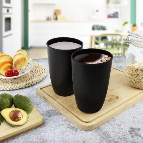 Wheat Straw Cups 20 OZ Set of 6, Unbreakable Drinking Cup Reusable, Alternative to Plastic Cups Reusable, Dishwasher Safe Drinking Glasses for Kitchen Water Tumblers (Black)