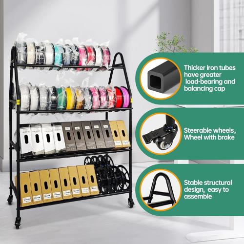 Storage Rack, Rolling 3D Printer Spool Holder stand, Heavy Duty Metal Shelf for ABS/PLA/TPU/Nylon, 3D Printing Accessories for Studio Office Workshop (Store 90PCS Filament Storage Rack)