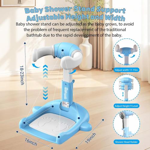 ‼️could have missing items ‼️Foldable Baby Shower Stand, Toddler Shower Stand with Anti-Slip Base & Anti-Pinch Silicone, Baby Shower Standing Support 6-36 Months,Baby Stand Up Shower |Soporte para Bañera de Bebé (Blue Whale)