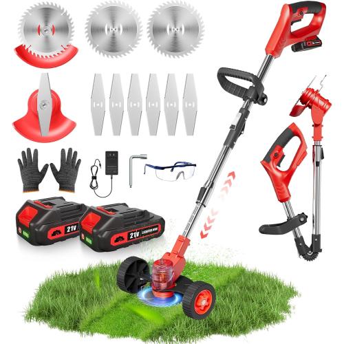 Electric Weed Wacker, Cordless 3 in 1 Weed Eater Battery Powered, Foldable 2.0Ah Battery Operated Stringless Grass Trimmer, Lawn Edger,Adjustable Height Electric Mower for Garden‼️incomplete‼️