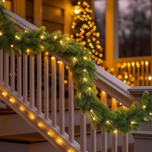 6ft Pre-Lit Christmas Garland, Artificial Lighted Norfolk Pine Garland with Multi-Color Lights, Battery Operated Garland for Mantle Stairs Table Fireplace Xmas Decoration Outdoor & Indoor