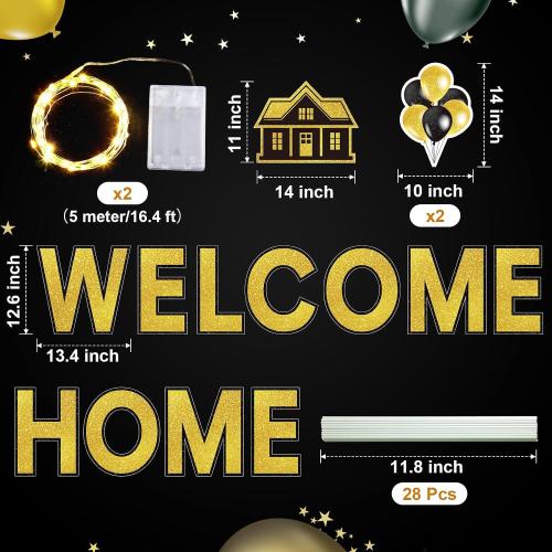 Yerliker 14 Pcs Welcome Home Yard Sign with Stakes LED Light 12.6 Welcome Home Lawn Sign Outdoor Yard Letters Decorations Patriotic Military Homecoming Party Supplies (Gold)