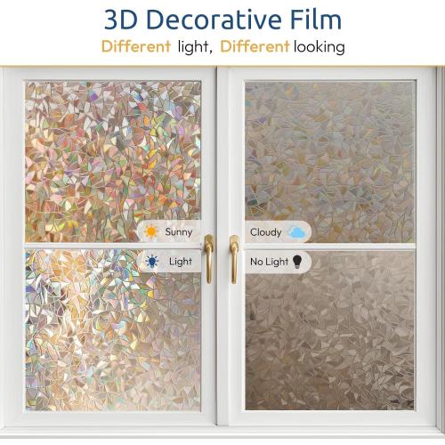 rabbitgoo Window Privacy Film Rainbow Film Decorative Window Sticker, 3D Static Stained Glass Cling Tint for Home Heat Control Non-Adhesive, Brown, 17.5 x 78.7 inches