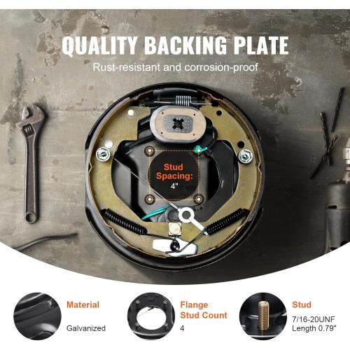 VEVOR Electric Trailer Brake Assembly, 10 x 2-1/4, 2 Pairs Self-Adjusting Electric Brakes Kit for 3500 lbs Axle, 4-Hole Mounting, Backing Plates for Brake System Part Replacement (2 Right   2 Left)
