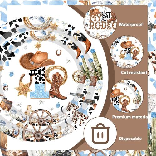 My First Rodeo Birthday Party Supplies Cowboys 1st Rodeo Birthday Tableware Western Cowboys Bday Paper Plates Napkins Cups for My First Rodeo Baby Shower Decor Serve 30