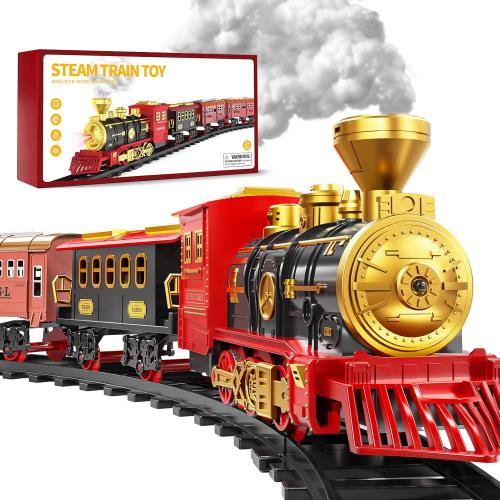 Train Set for Kids 3-5 4-7, Classic Electric Train Toys Set with Locomotive Engine, Lights & Sound Spray, Tracks for Christmas Tree, Toy Train Set for 3 4 5 6 Years Old Kids Boys Girls