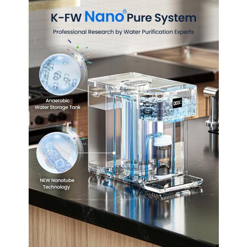 CF01 Reverse Osmosis Countertop Water Filter, 8 Stage Nano RO Water Filtration System, Home Water Purifier, 4:1 Pure to Drain Ratio, No Installation Required, Grey