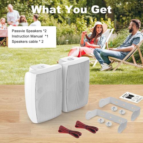 Herdio 8 Inch 600W Outdoor Speakers Passive Waterproof Wired with Powerful Bass, Wall Mount Durable Loud Sound System | Ideal for Large Spaces: Commercial Areas, Spacious Backyards, Auditorium (White)