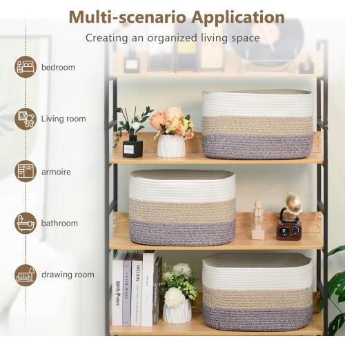 ECDYQXVU 15x10x9 Inch Woven Cotton Rope Storage Basket, 2 Pack