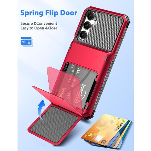 Samsung Galaxy A16 Case Wallet 5 Credit Card Holder ID Slot Flip Cover Wallet Case Back Pocket Protective Hard Rubber Bumper Armor Non-Slip for Samsung Galaxy A16 5G 6.7 inches Women Men Red