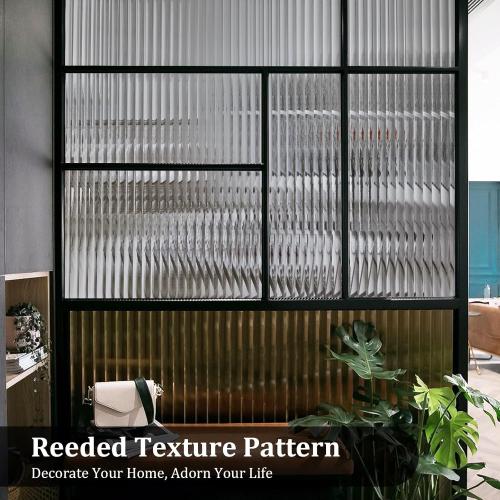 Beautyhero Adhesive Reeded Glass Window Privacy Film, Shatterproof Fluted Frosted Glass Clings, Waterproof 3D Decorative Window Coverings for Bathroom, Cabinet, Front Door, 35.4 x 78.7 Inch
