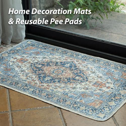 nunubaby Washable Pee Pads for Dogs, Stylish, Non-Slip and Leak-Proof Pee Pads. Reusable Potty Pads for Dogs for Crates and Floors.(Beige/Multi, 36 x72 )