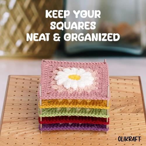 Olikraft 9.5 Crochet Blocking Board with Pegs 50 Pins - Granny Square Blocking Boards for Crochet Projects - Yarn Supplies Tools and Accessories and Gadgets