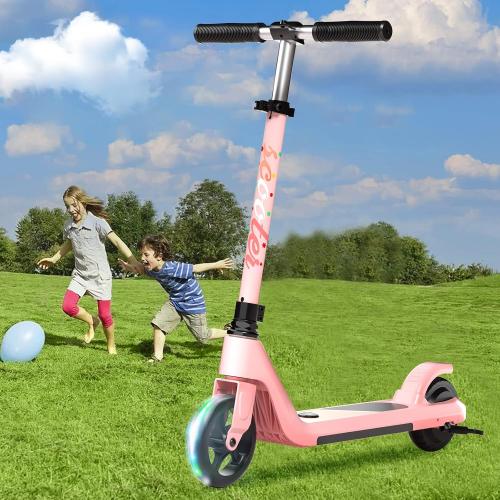 LINGTENG Electric Scooter for Kids Age 6-10, Kick-Start Boost Scooter with Adjustable Speed and Height, Flash Wheel & Deck Lights