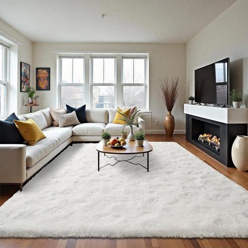 LOCHAS Ultra Soft Indoor Modern Area Rugs Fluffy Living Room Carpets for Children Bedroom Home Decor Nursery Rug 4x6 Feet, White
