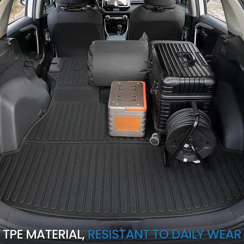 JOULARISE Cargo Mat with Backrest Mat for Toyota RAV4 2019-2024 2025 (Include Hybrid) Car Mat Accessories, All Weather TPE Trunk Cargo Liner Trunk Mat with Seat Back Mat (Trunk Mat with Backrest Mat)