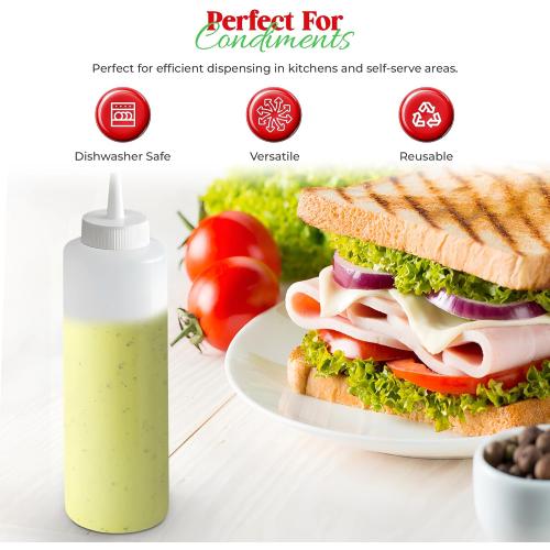 OCS Parts 6-Pack Squeeze Bottles |  Easy to Squeeze Dishwasher Safe Condiment and Sauce Bottles (Clear)